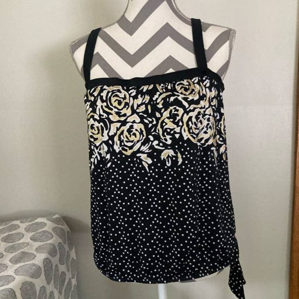 Le Cove Tankini Top 16 Blouson Floral White / Gold / Black